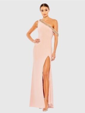 Mac Duggal 68163‎ Size 6 Light Pink Asymmetrical One Shoulder Jeweled Gown Dress